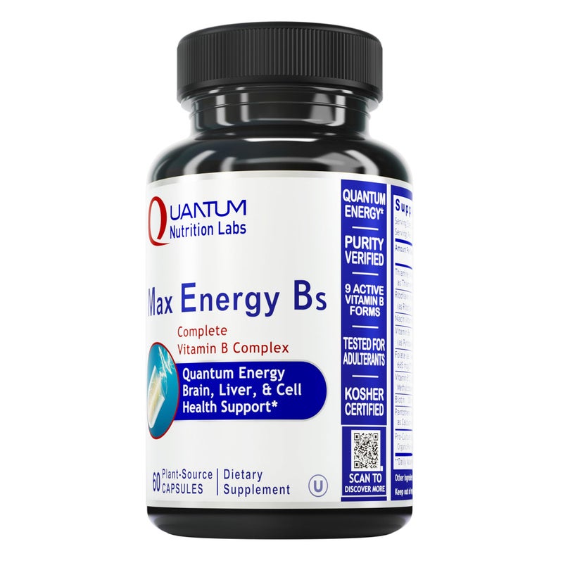 Quantum Nutrition Labs Max Energy Bs Vitamin B Complex Methylated B Complex Vitamins with Vitamin B1 B6 B12 Thiamin Folate and Biotin 60 Vegetarian Capsules